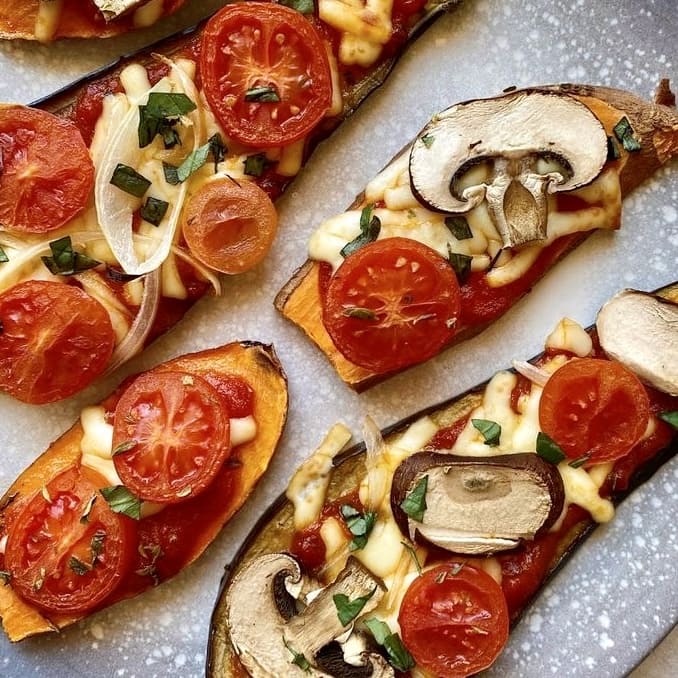 Mini pizzas de berenjena y boniato